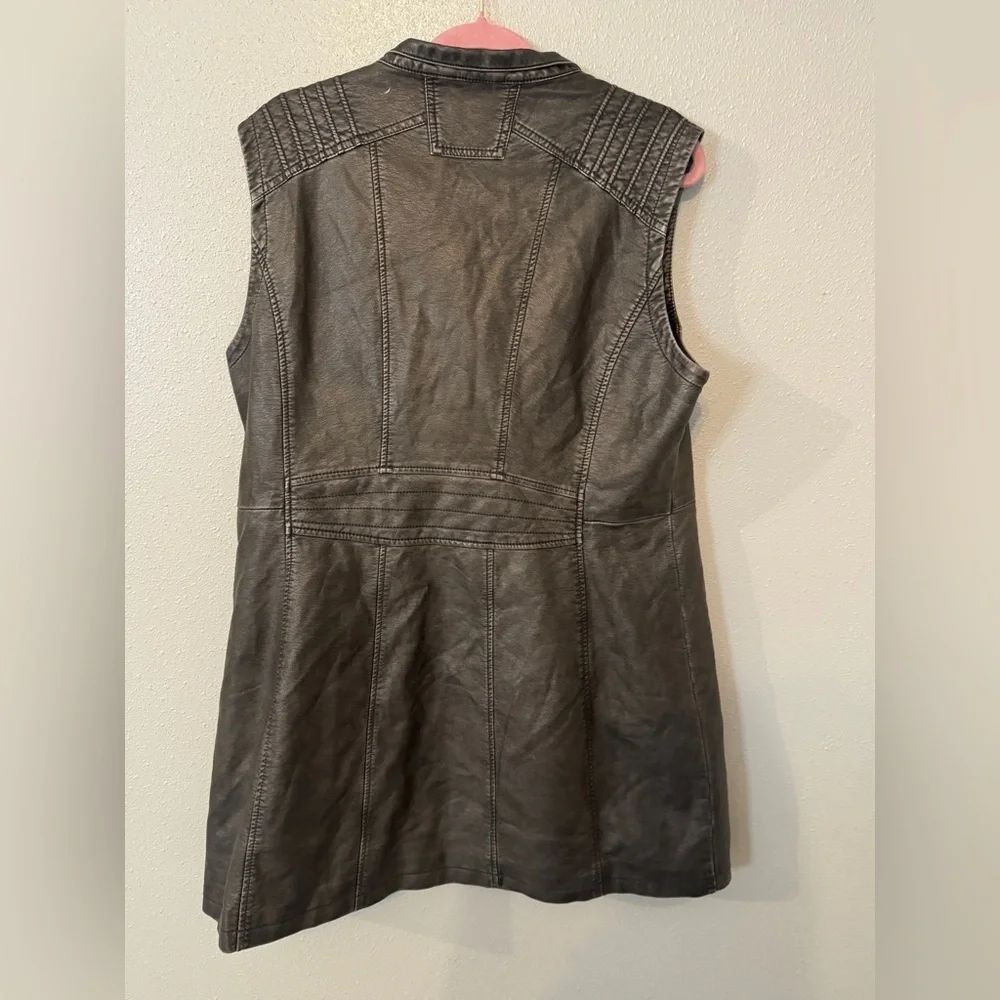 Grey faux leather moto festival sleeveless mini dress size XL sexy fun cool girl - Picture 6 of 10